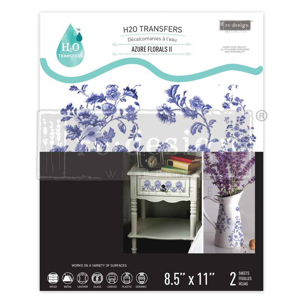H2O Transfers – Azure Florals II (2 Sheets, 8.5″×11″)