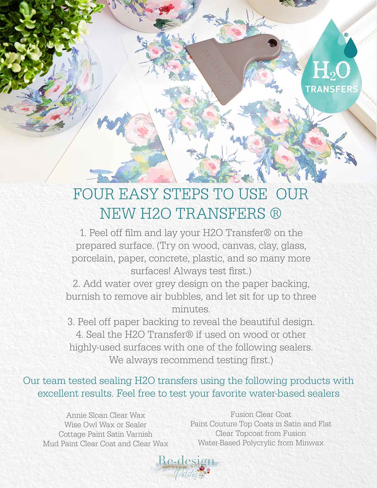 H2O Transfers – Azure Florals II (2 Sheets, 8.5″×11″)