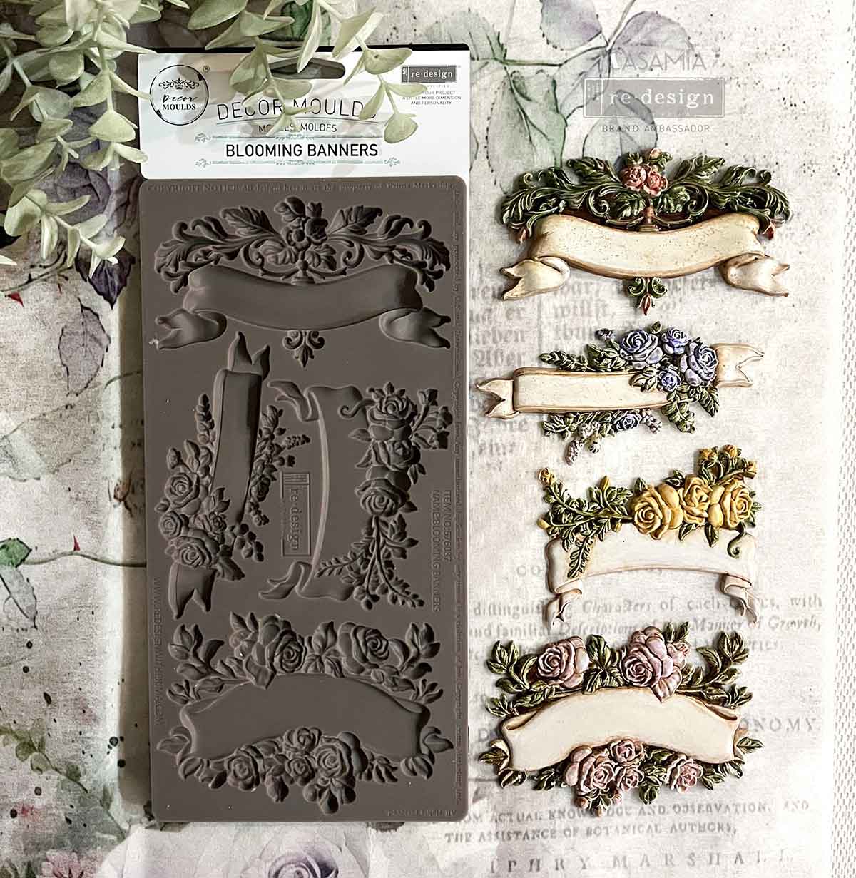 Blooming Banners Mould – 10″x5″, 8mm thickness ~ Redesign Decor Moulds® Silicone Decor Mould - Furniture Decor Mould