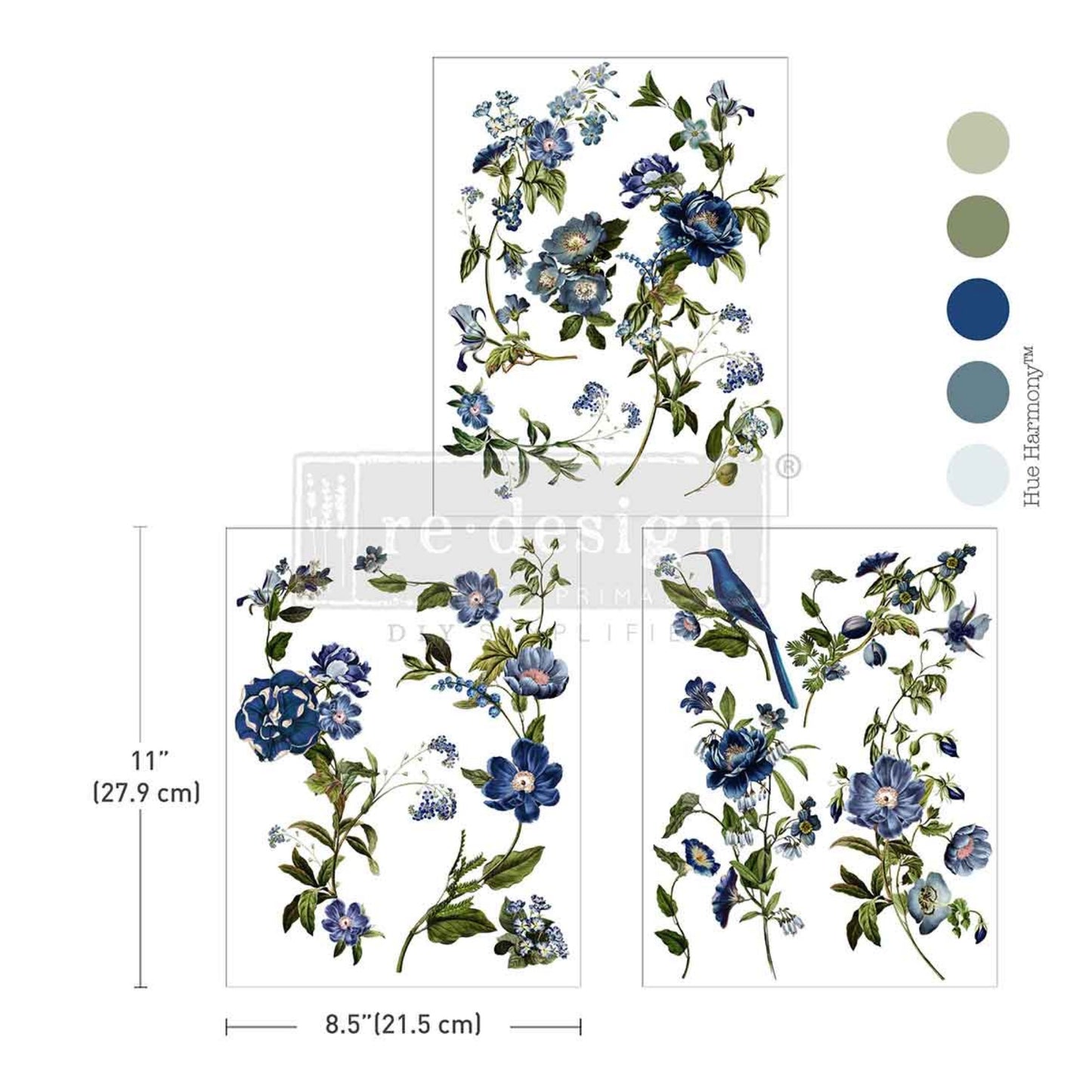 Middy Transfers Blue Nest Blooms 8.5x11 decorative furniture decals
