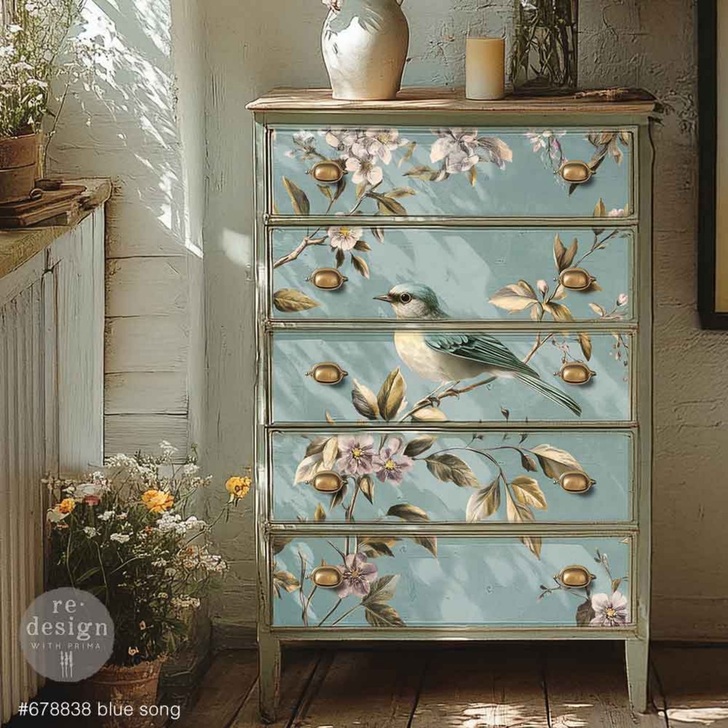 Blue Song A1 Decoupage Fiber - Redesign Decor Tissue Paper ~ Decoupage Paper for Furniture 23.4" x 33.1″