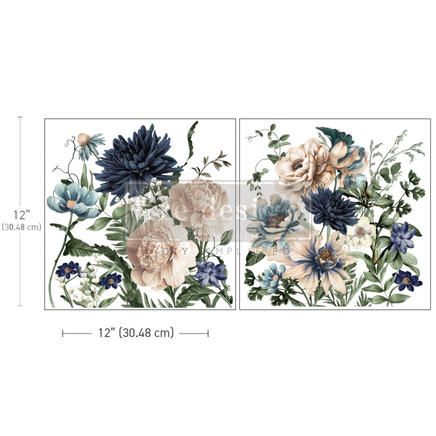 Cerulean Blooms - Maxi Decor Transfers® 2 Sheets, 12″X12″