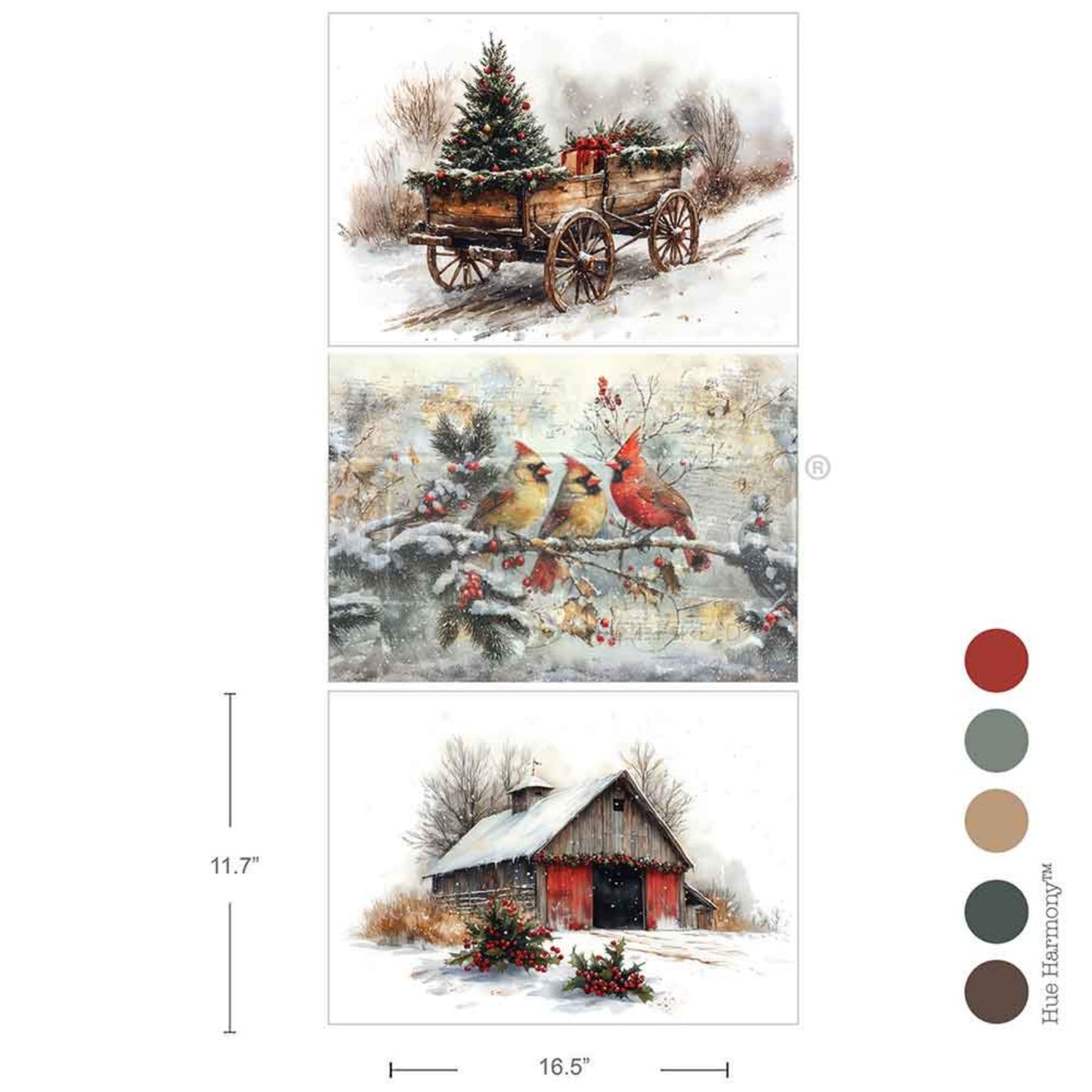 Christmas In The Countryside - A3 Decoupage Fiber Pack - Redesign Decor Tissue Paper ~ Decoupage Paper for Furniture 11.7″x16.5″