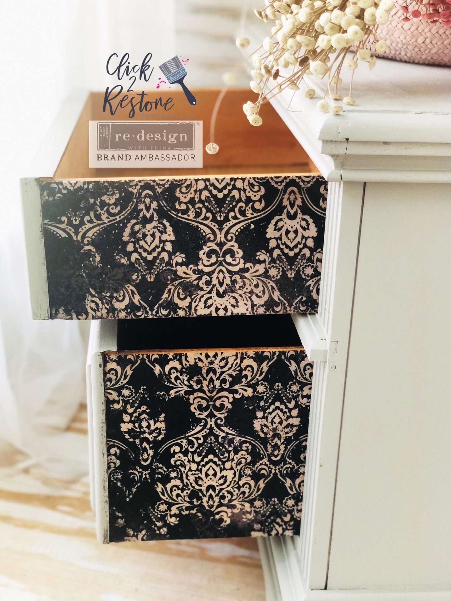 Dark Damask Decoupage Paper Elegant Black and White Pattern