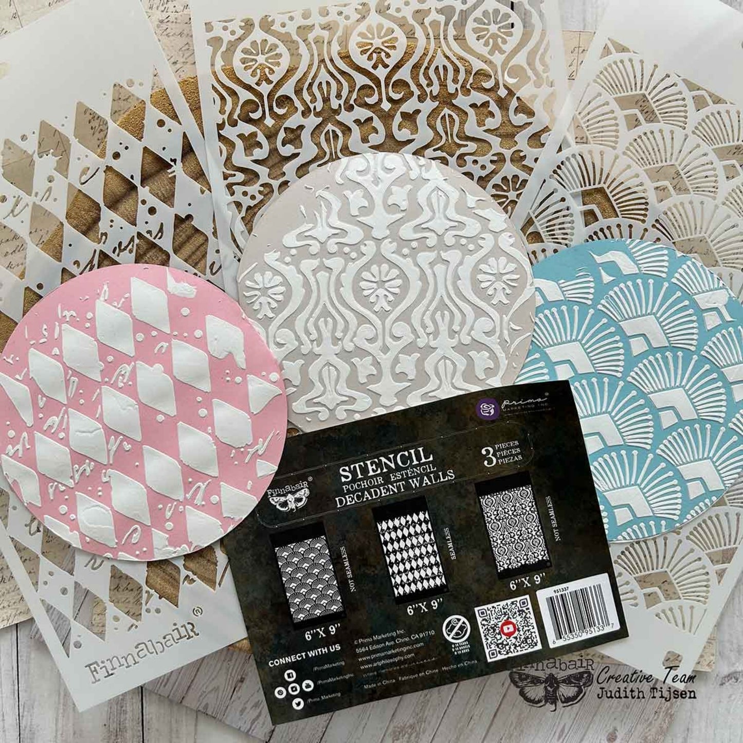 Limited Edition Finnabair Stencil Set - Decadent Walls – 3 stencils, 6″x9″ each