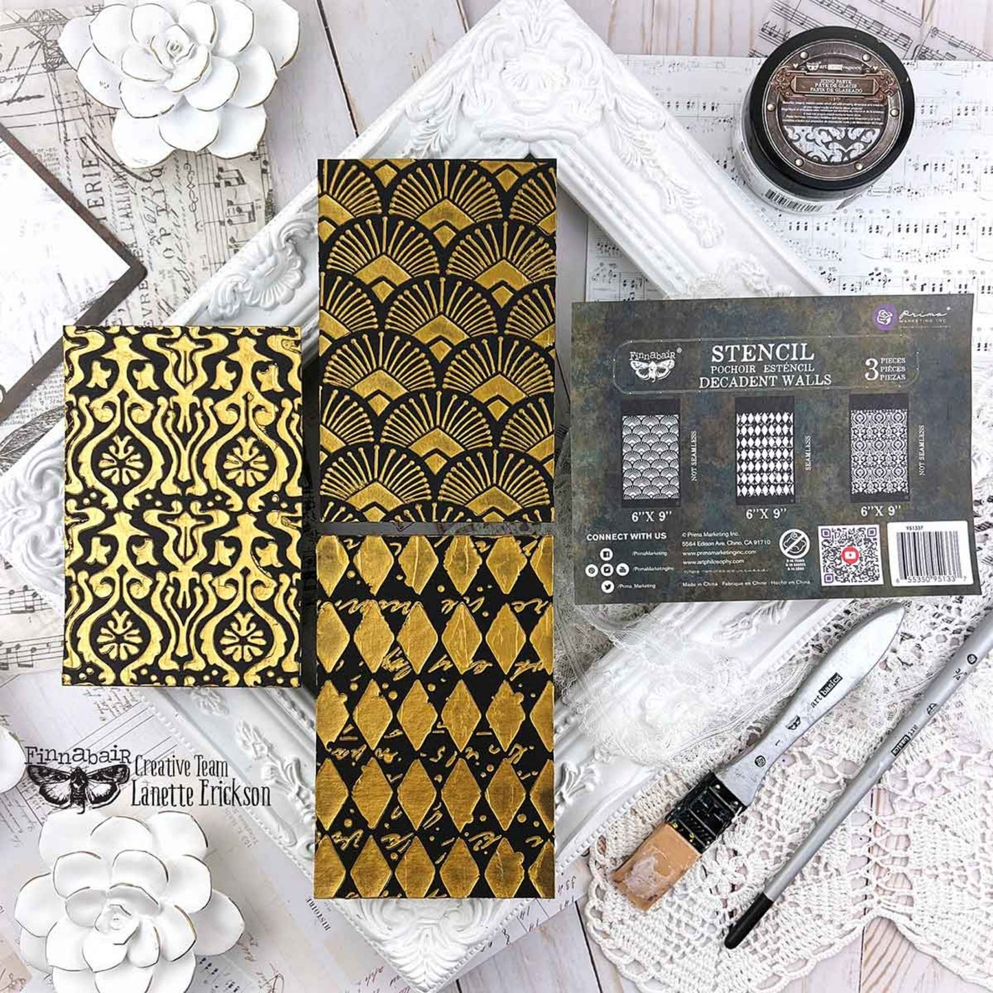 Limited Edition Finnabair Stencil Set - Decadent Walls – 3 stencils, 6″x9″ each