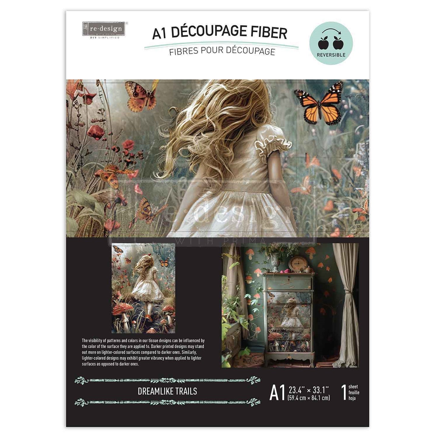 Dreamlike Trails A1 Decoupage Fiber - Redesign Decor Tissue Paper ~ Decoupage Paper for Furniture 23.4" x 33.1″