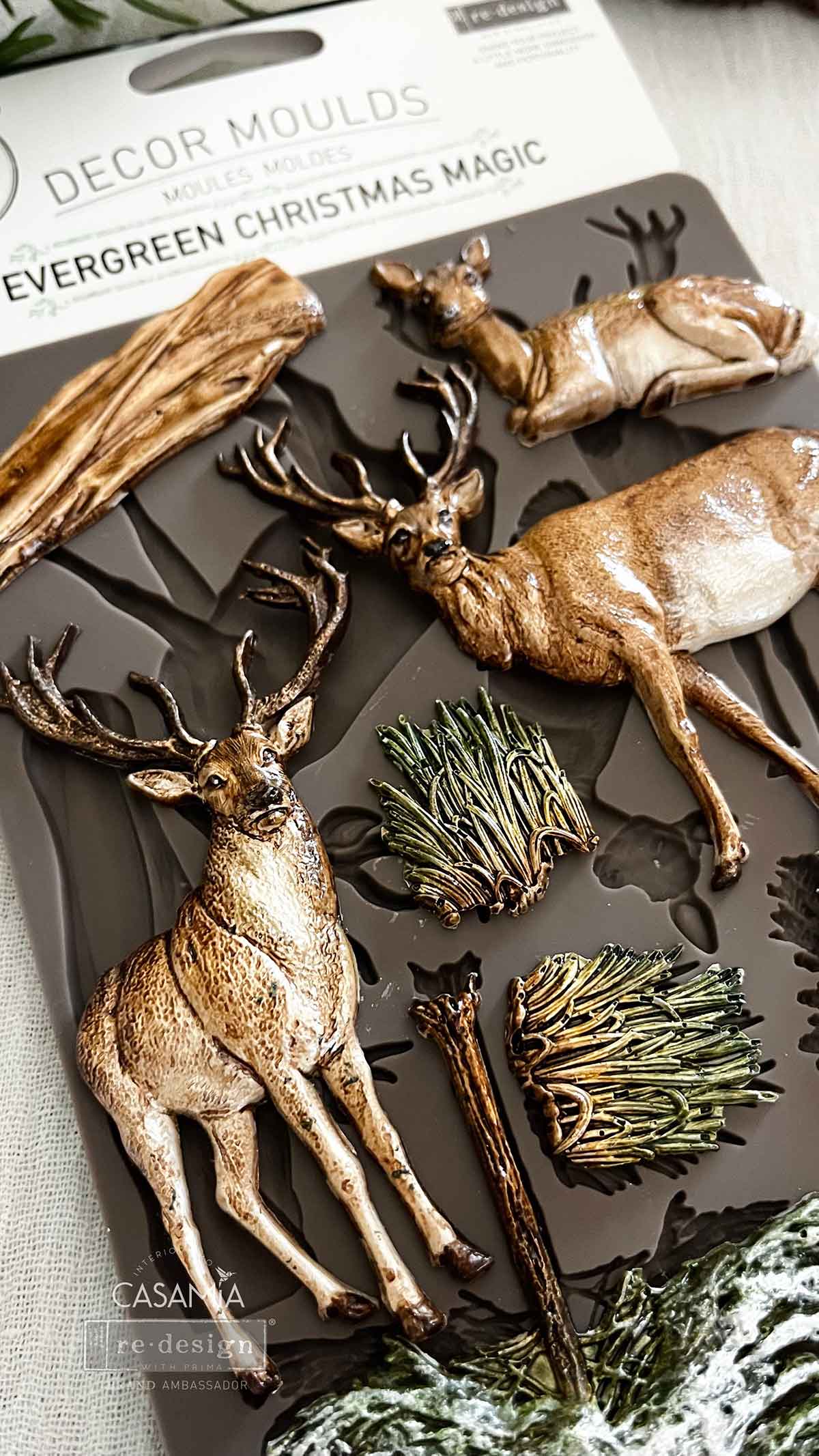 Evergreen Christmas Magic – Reindeer & Pine Tree Silicone Mould ~ 1 pc, 5″x10″x8mm