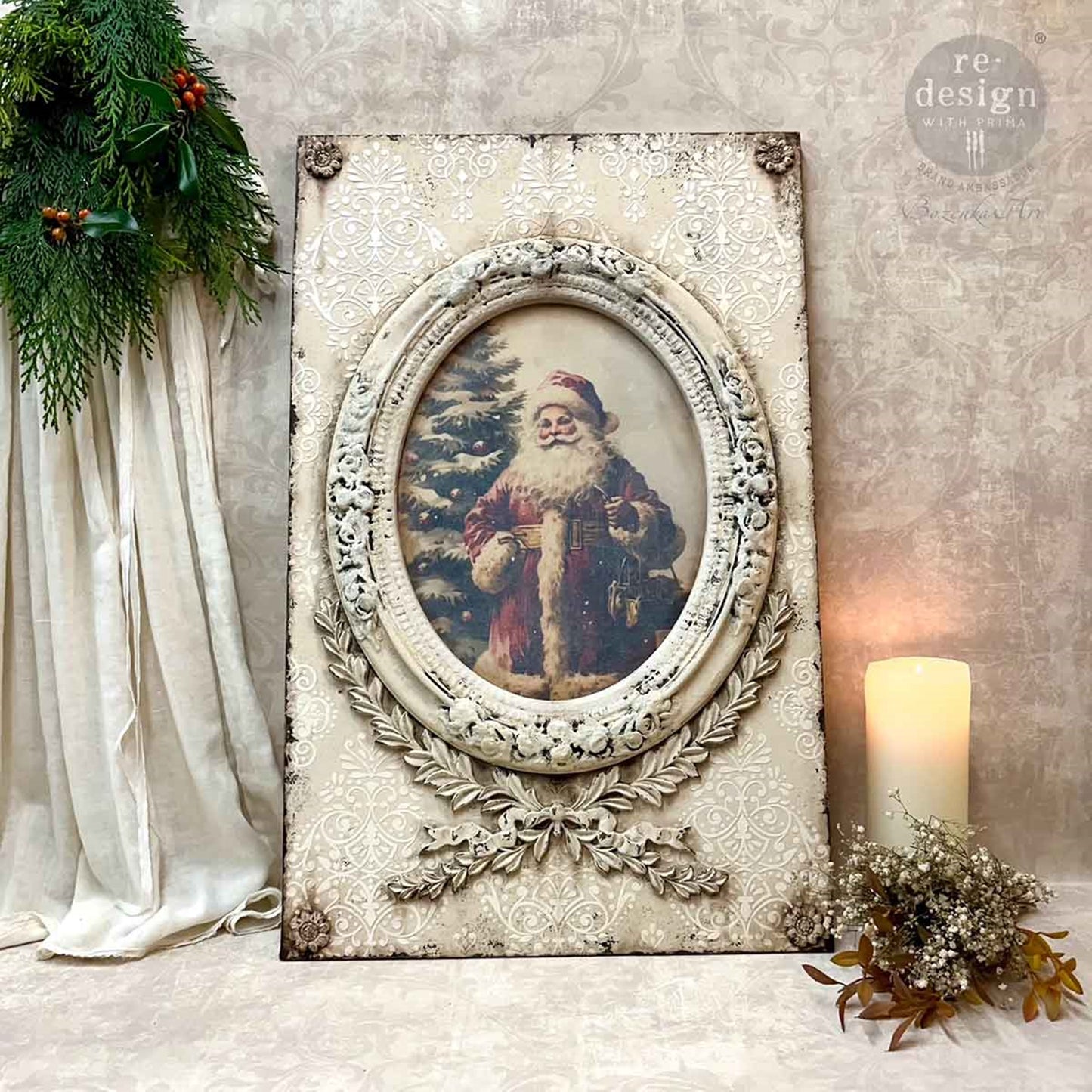 Festive Cardinal & Santa Christmas Decoupage Paper by Re·Design with Prima