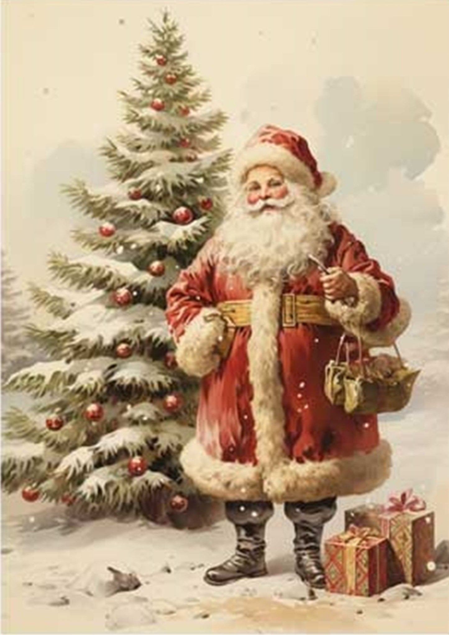 Festive Cardinal & Santa Christmas Decoupage Paper by Re·Design with Prima