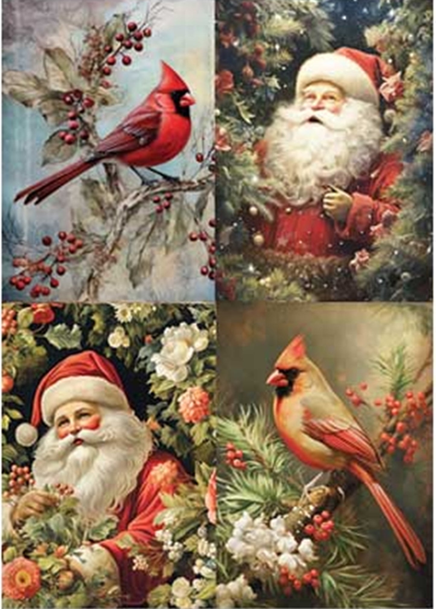 Festive Cardinal & Santa Christmas Decoupage Paper by Re·Design with Prima