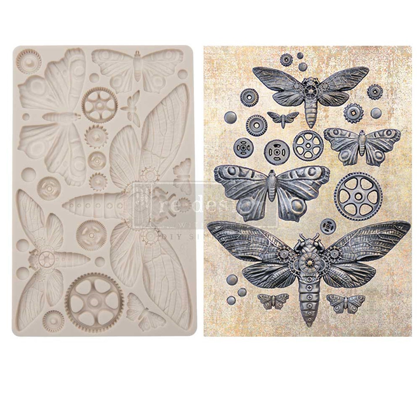 Finnabair Moulds – Mecha Moth – 8″x5″, 8mm thickness ~ Redesign Decor Moulds® Silicone Decor Mould - Furniture Decor Mould