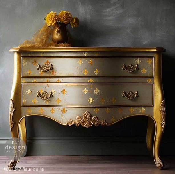Fleur De Lis - Decor Transfers® Foil Transfers® Rub on Transfers for Furniture, Redesign with Prima Decor Transfer, Furniture Transfer