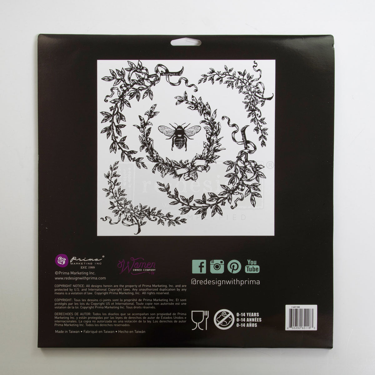 French Laurels – Decorative Wreath & Bee Décor Stamp – 12″x12″