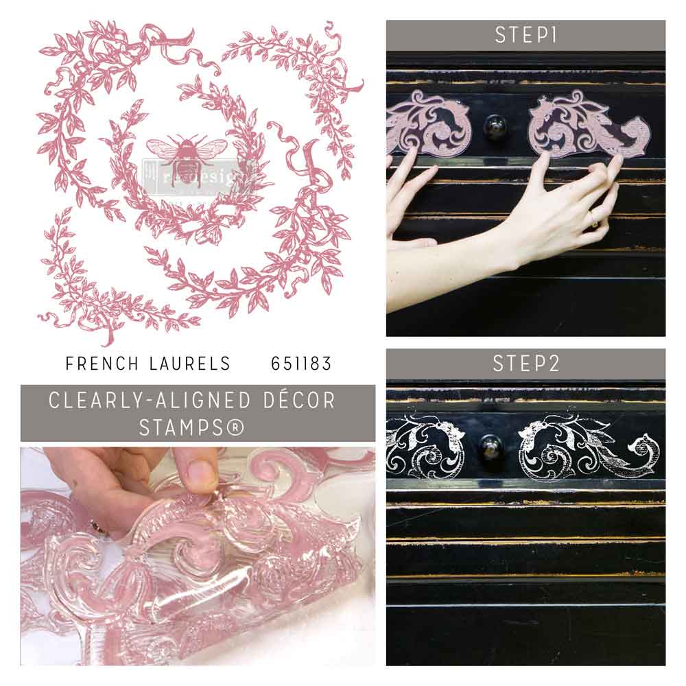 French Laurels – Decorative Wreath & Bee Décor Stamp – 12″x12″
