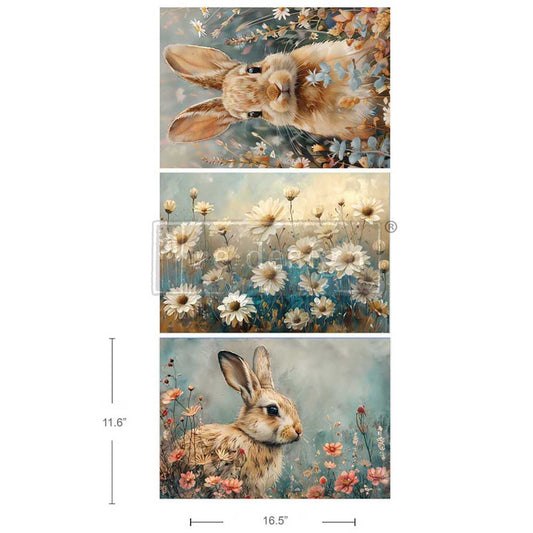 A3 Garden Bunny Tales Decoupage Fiber Paper 3 Pack - Redesign Decor Tissue Paper for Decoupaging ~ Decoupage Paper for Furniture 23.4" x 33.1″