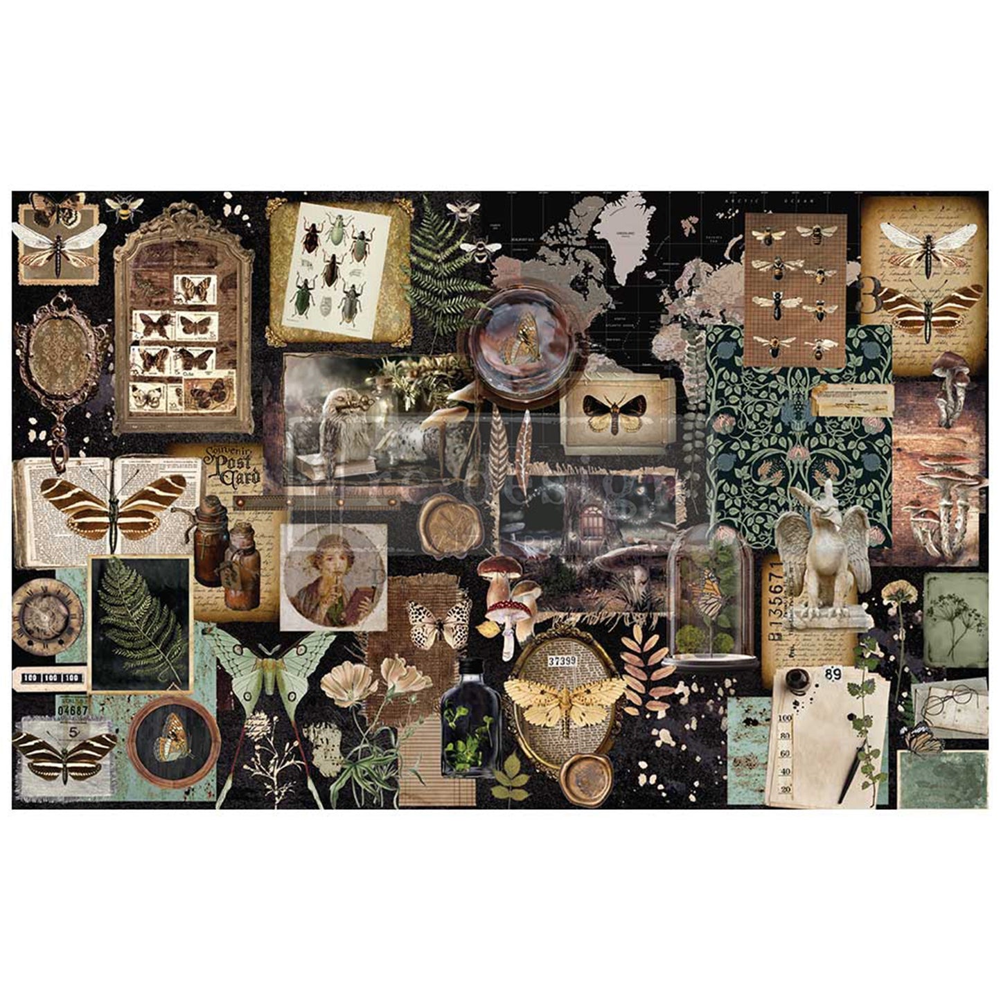 Herbarium Notes Steampunk A1 Decoupage Fiber Paper - Redesign Decor Tissue Paper for Decoupaging ~ Decoupage Paper for Furniture 23.4" x 33.1″