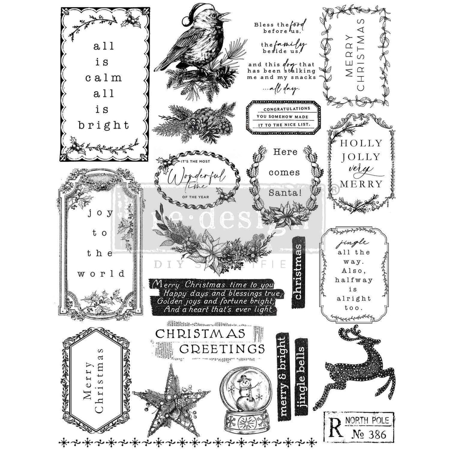 Redesign Decor Stamp – Holly Jolly – 8.5×11 sheet size