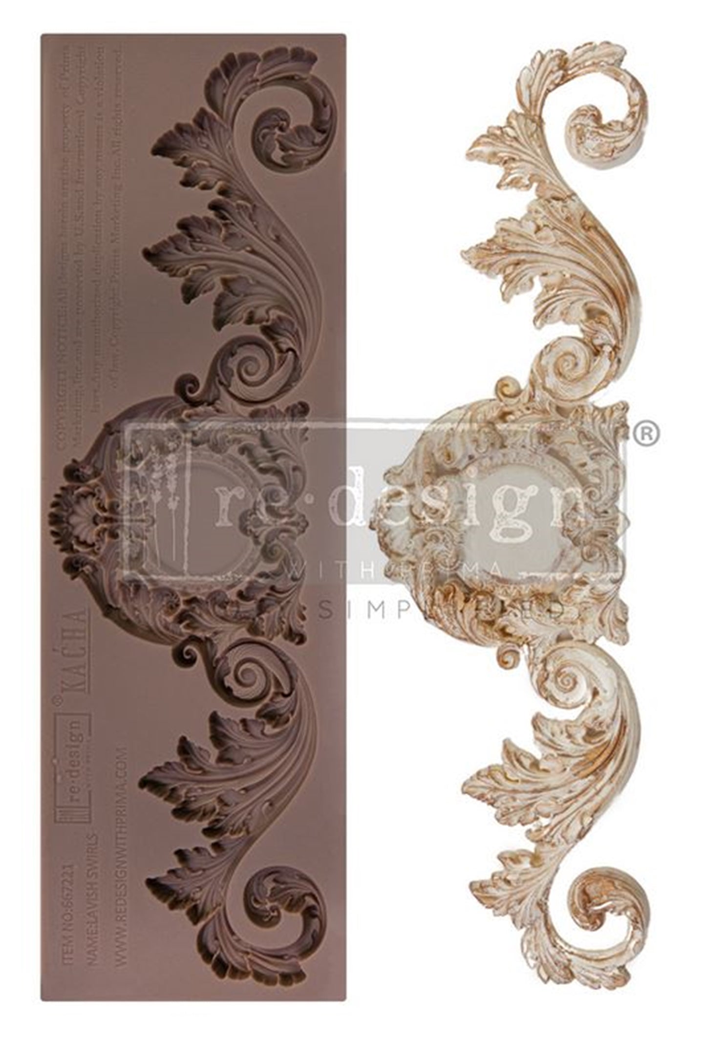 Kacha Decor Mould - Lavish Swirls ~ Silicone Mould for Furniture, Crafts, and Vintage DIY Embellishments 1 pc, 3″x10″x8mm