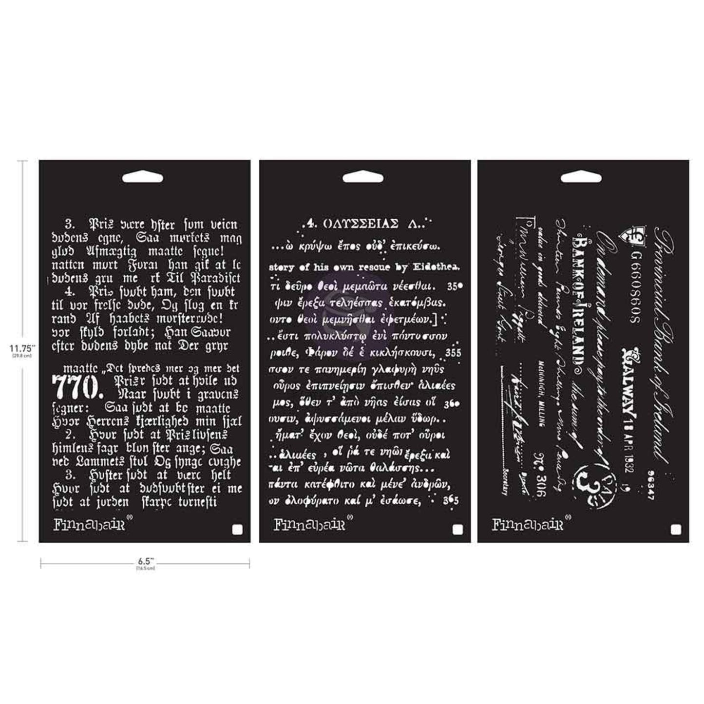 Limited Edition Finnabair Stencil Set – Old Pages (3 Stencils, 6″×9″ Each)