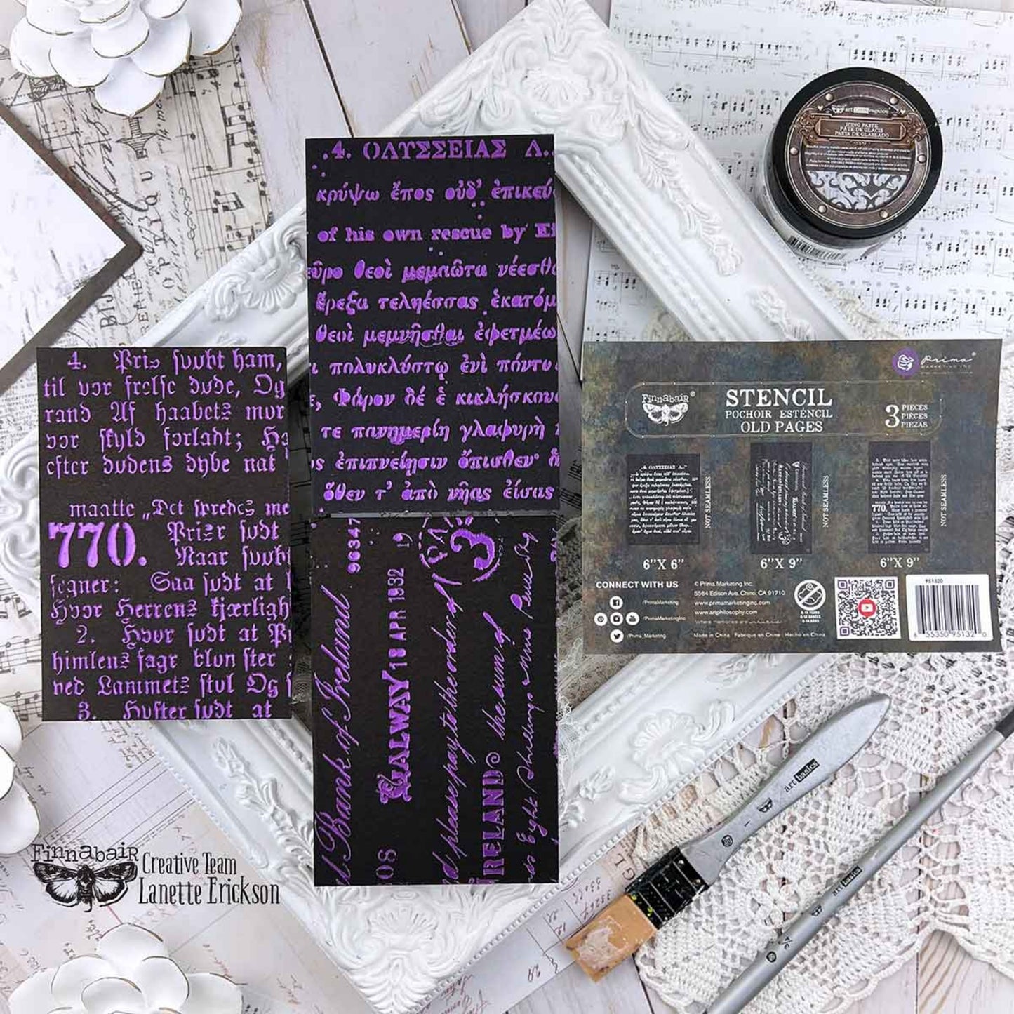 Limited Edition Finnabair Stencil Set – Old Pages (3 Stencils, 6″×9″ Each)