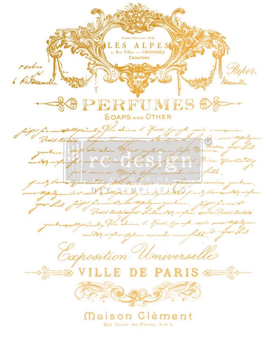 Kacha Perfume Notes Decor Transfer – Gold Foil French Script by Re·Design with Prima
