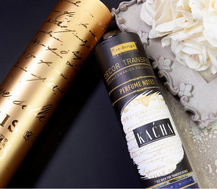 Kacha Perfume Notes Decor Transfer – Gold Foil French Script by Re·Design with Prima