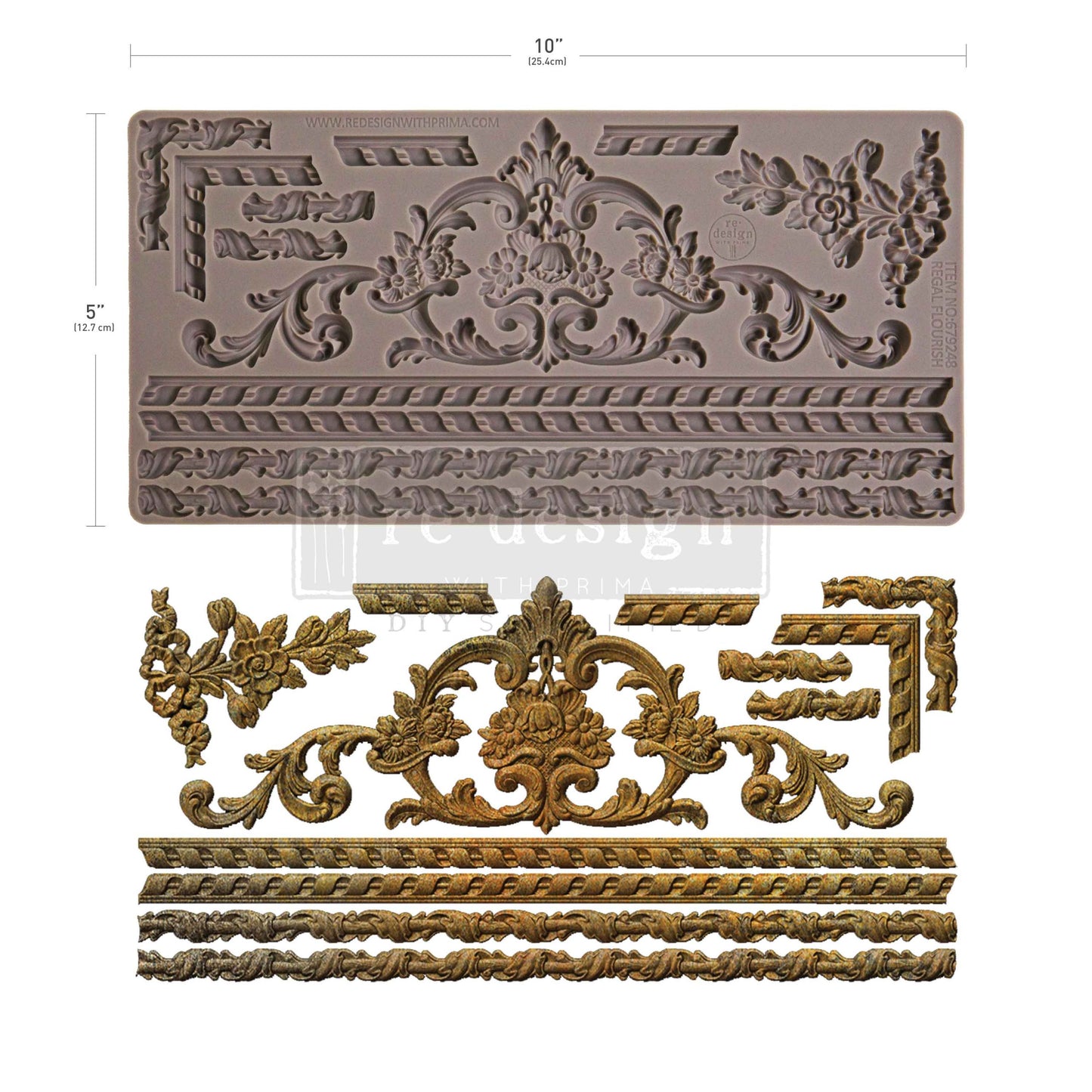 Regal Flourish – Ornate Border & Floral Silicone Mould - 5"x10"