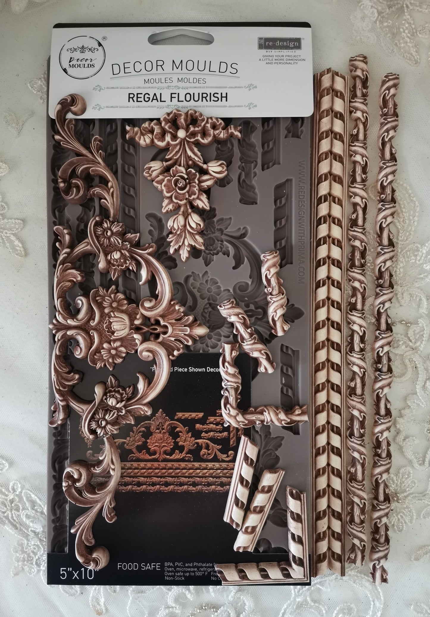 Regal Flourish – Ornate Border & Floral Silicone Mould - 5"x10"