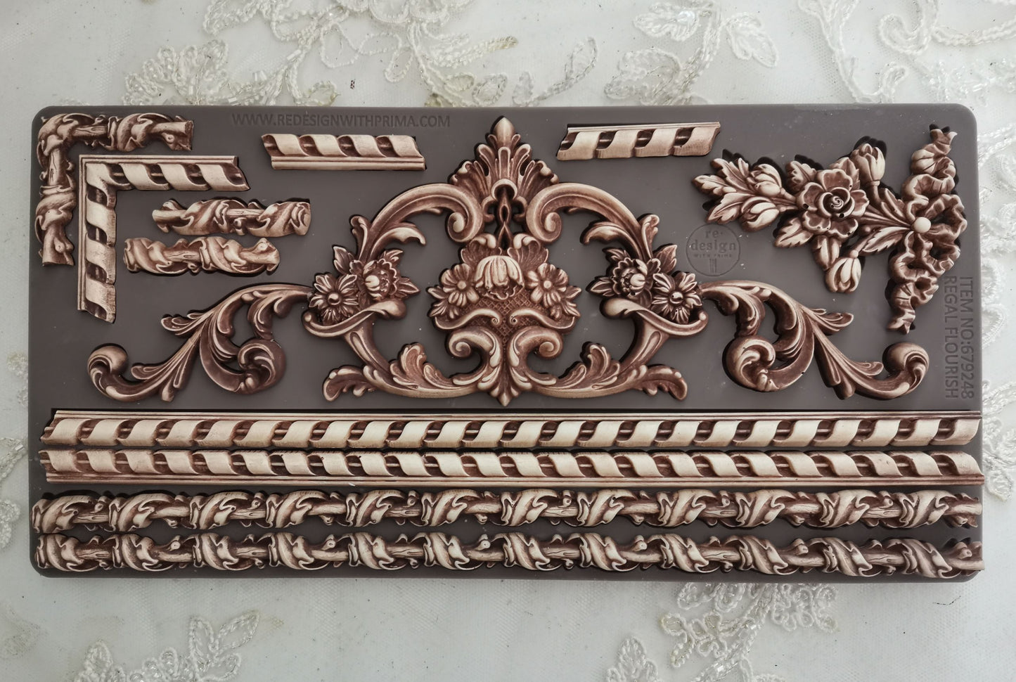 Regal Flourish – Ornate Border & Floral Silicone Mould - 5"x10"
