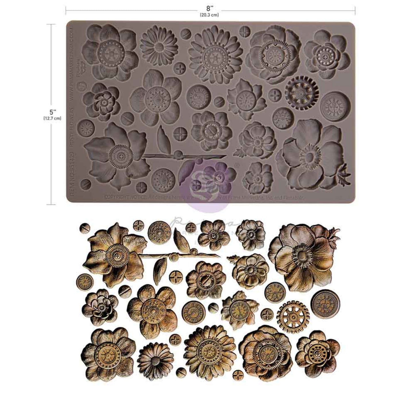 Finnabair Décor Moulds® – Rusty Flowers 5x8