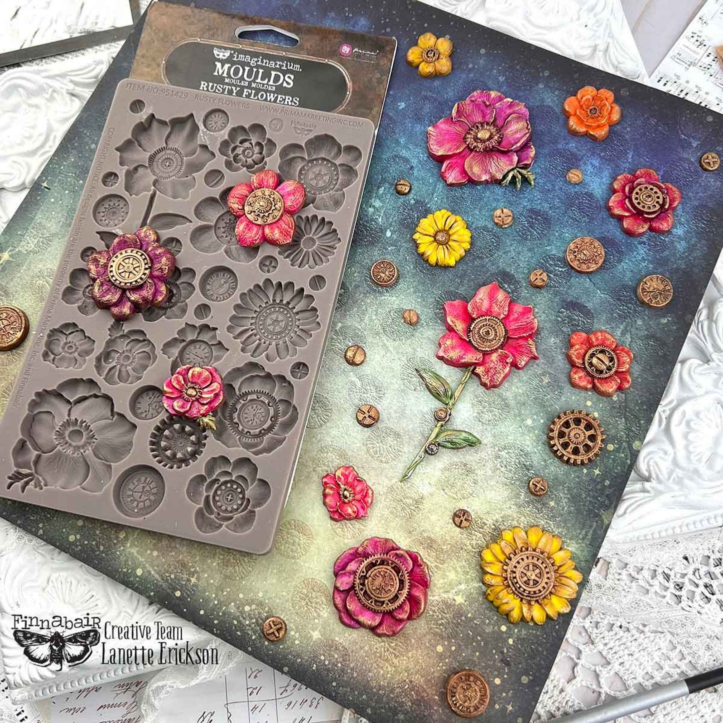 Finnabair Décor Moulds® – Rusty Flowers 5x8