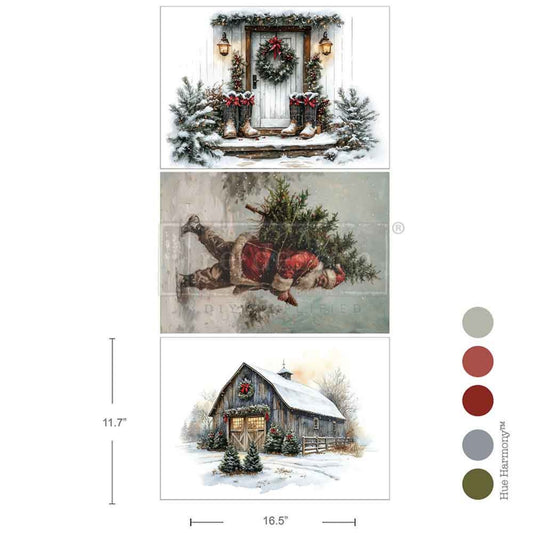 Santa’S Woodland Stroll - A3 Decoupage Fiber Pack - Redesign Decor Tissue Paper ~ Decoupage Paper for Furniture 11.7″x16.5″