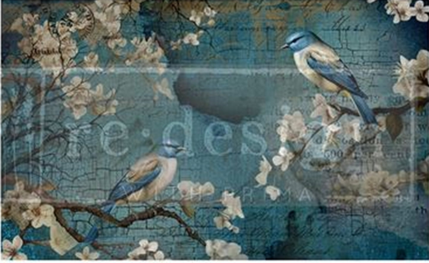 Sapphire Wings Décor Transfer – Elegant Blue Birds & Blossoms Fiber Paper 3 Pack - Redesign Decor Tissue Paper for Decoupaging ~ Decoupage Paper for Furniture