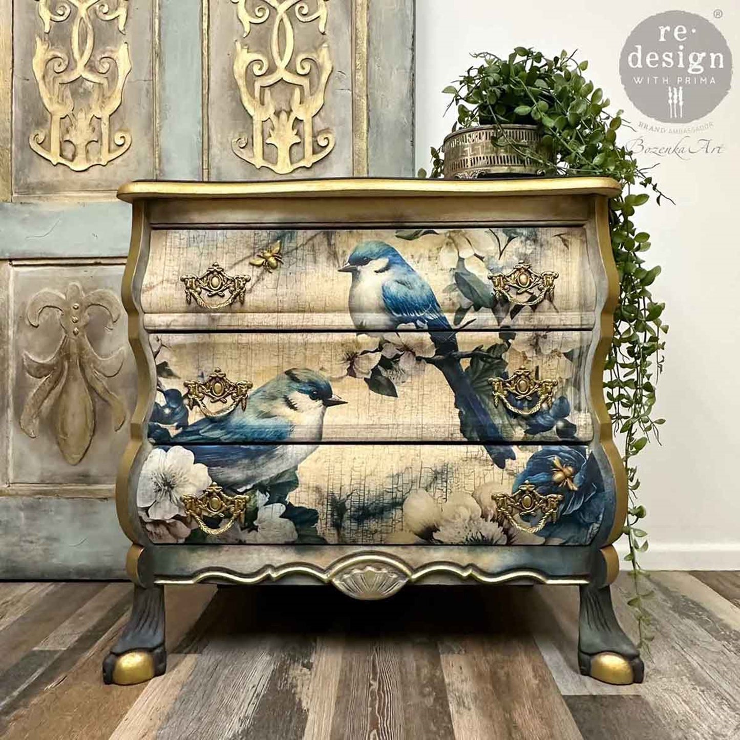 Sapphire Wings Décor Transfer – Elegant Blue Birds & Blossoms Fiber Paper 3 Pack - Redesign Decor Tissue Paper for Decoupaging ~ Decoupage Paper for Furniture