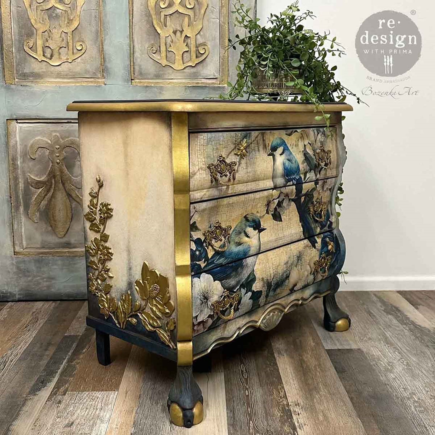 Sapphire Wings Décor Transfer – Elegant Blue Birds & Blossoms Fiber Paper 3 Pack - Redesign Decor Tissue Paper for Decoupaging ~ Decoupage Paper for Furniture