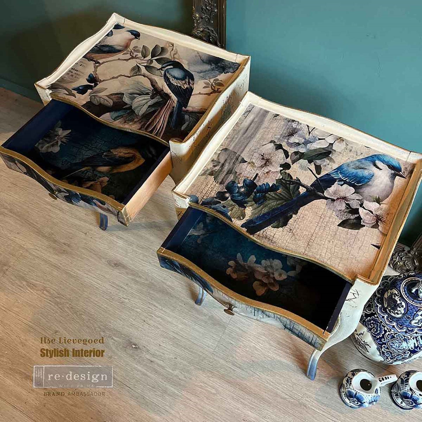 Sapphire Wings Décor Transfer – Elegant Blue Birds & Blossoms Fiber Paper 3 Pack - Redesign Decor Tissue Paper for Decoupaging ~ Decoupage Paper for Furniture