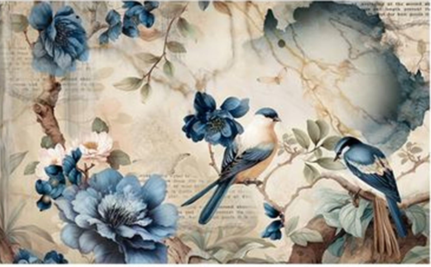 Sapphire Wings Décor Transfer – Elegant Blue Birds & Blossoms Fiber Paper 3 Pack - Redesign Decor Tissue Paper for Decoupaging ~ Decoupage Paper for Furniture