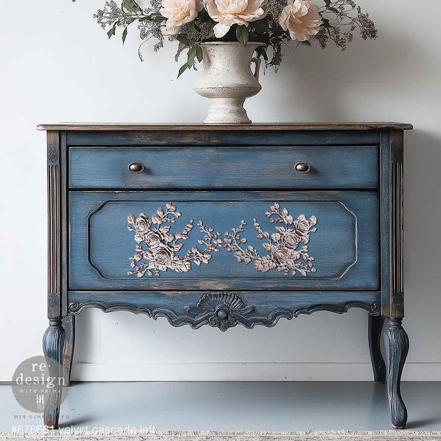 Decor Poly –  Velvet Cascade (Right) – Redesigns with Prima - Prima Decor Poly - Decor Applique - Bendable Casting - Furniture makeover - Furniture Accent