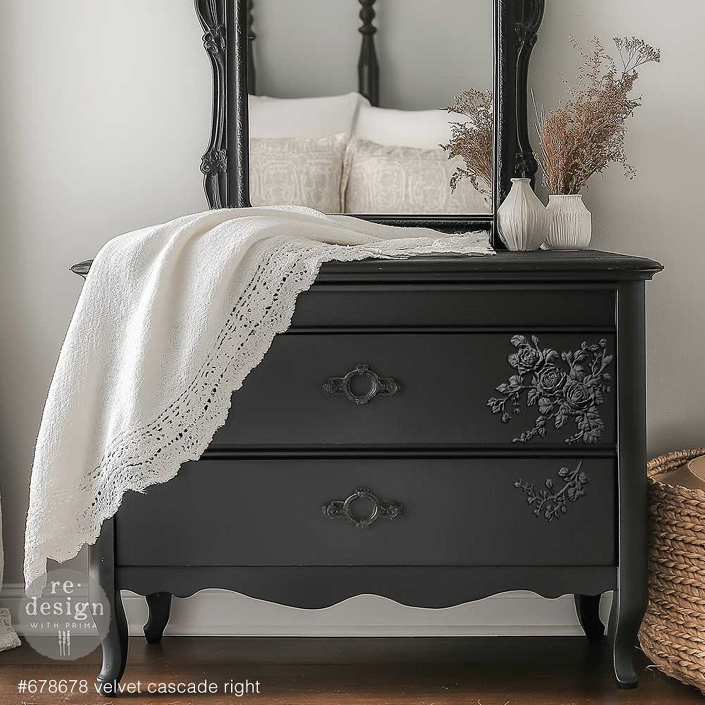 Decor Poly – Velvet Cascade (Right) – Redesigns with Prima - Prima Decor Poly - Decor Applique - Bendable Casting - Furniture makeover - Furniture Accent