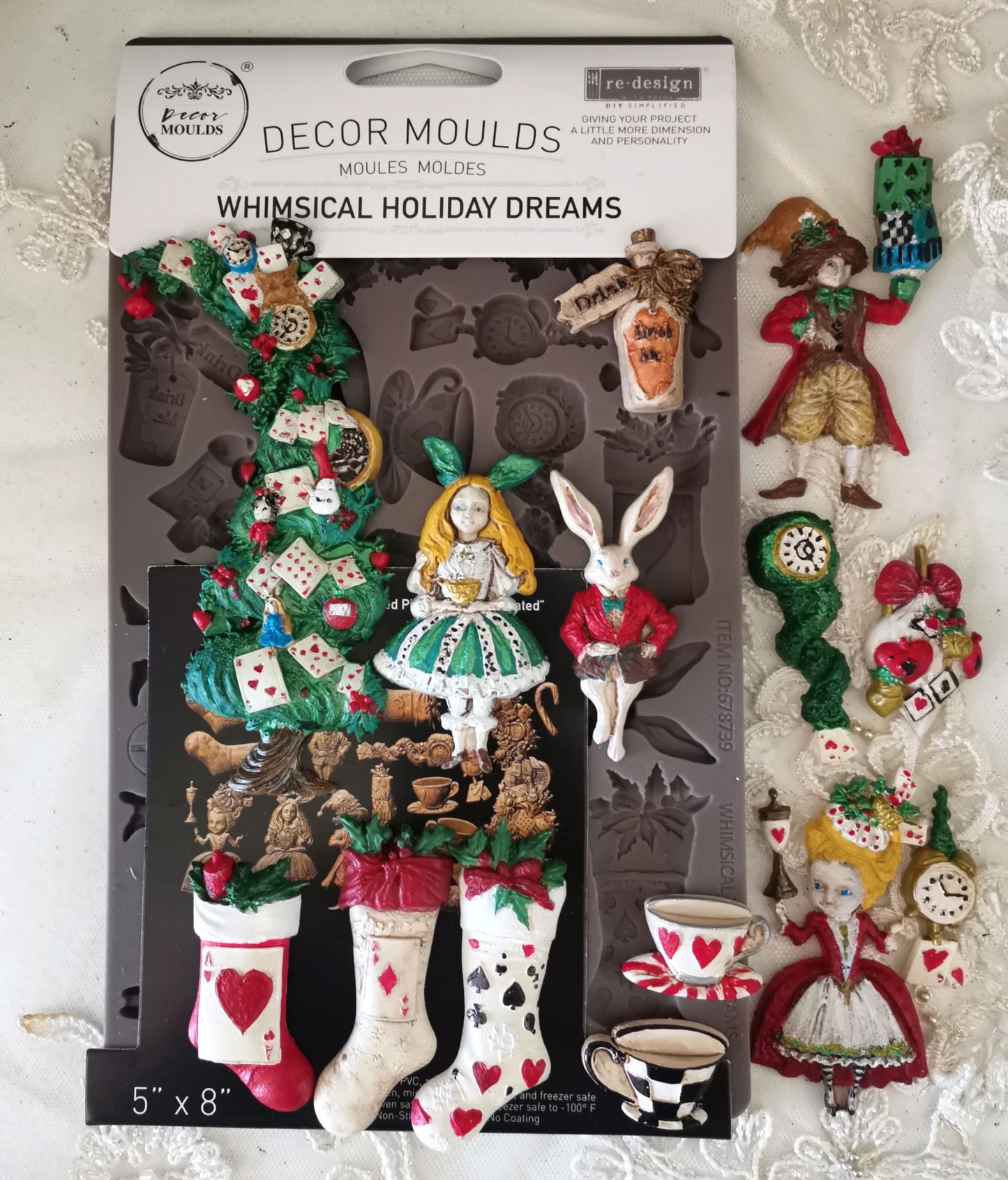 Whimsical Holiday Dreams – Christmas & Alice-Inspired Silicone Mould ~ 1 pc, 5″x8″x8mm