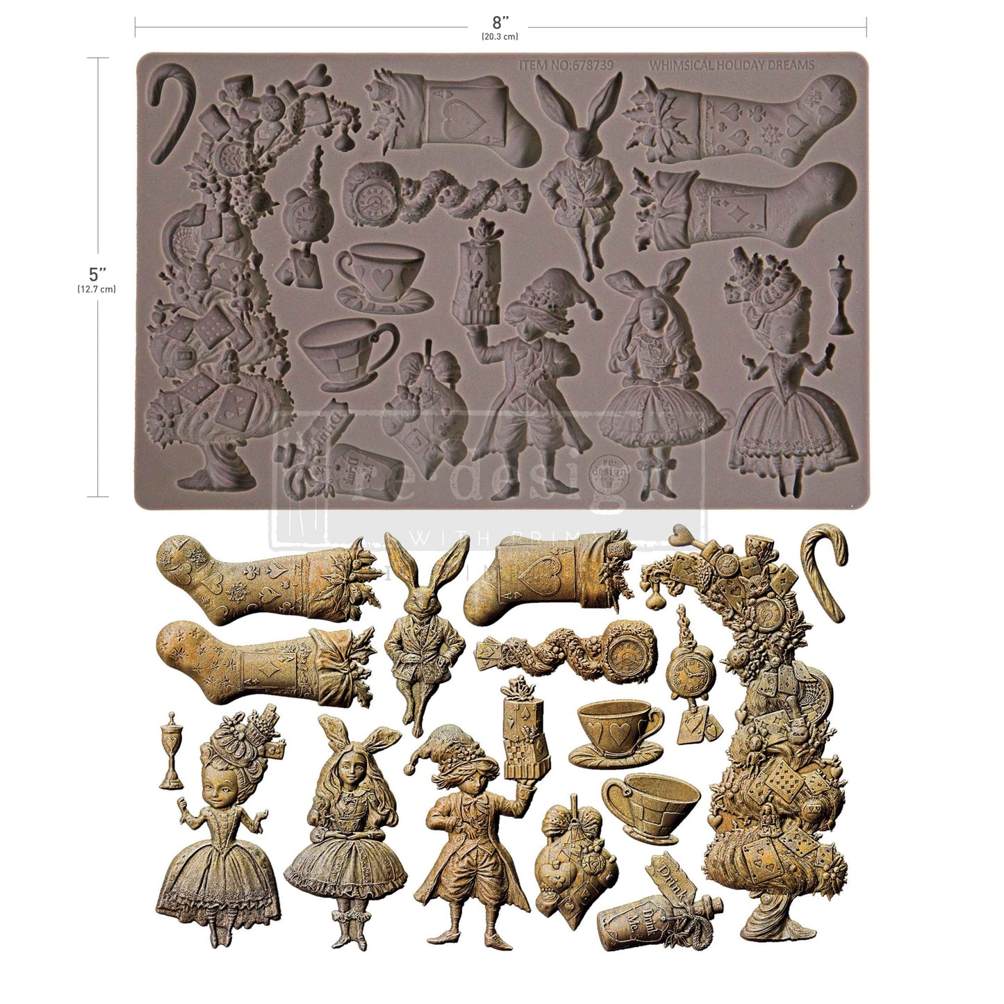 Whimsical Holiday Dreams – Christmas & Alice-Inspired Silicone Mould ~ 1 pc, 5″x8″x8mm