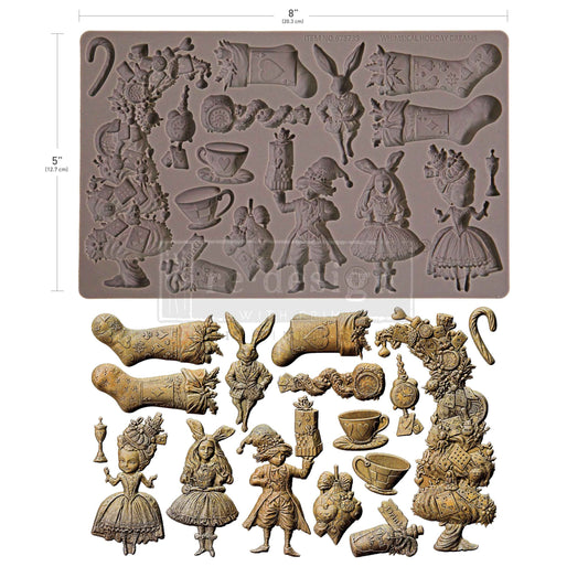 Whimsical Holiday Dreams – Christmas & Alice-Inspired Silicone Mould ~ 1 pc, 5″x8″x8mm