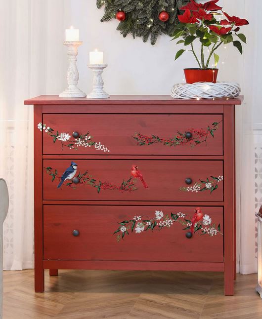 Winterberry Middy Birds Decor Transfer – Red Berries & Cardinals by Re·Design with Prima
