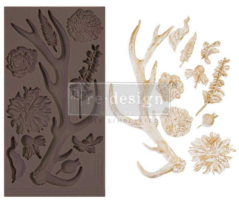 Logger’s Lodge 1 – Antler & Floral Silicone Mould 1 pc, 5″x10″x8mm