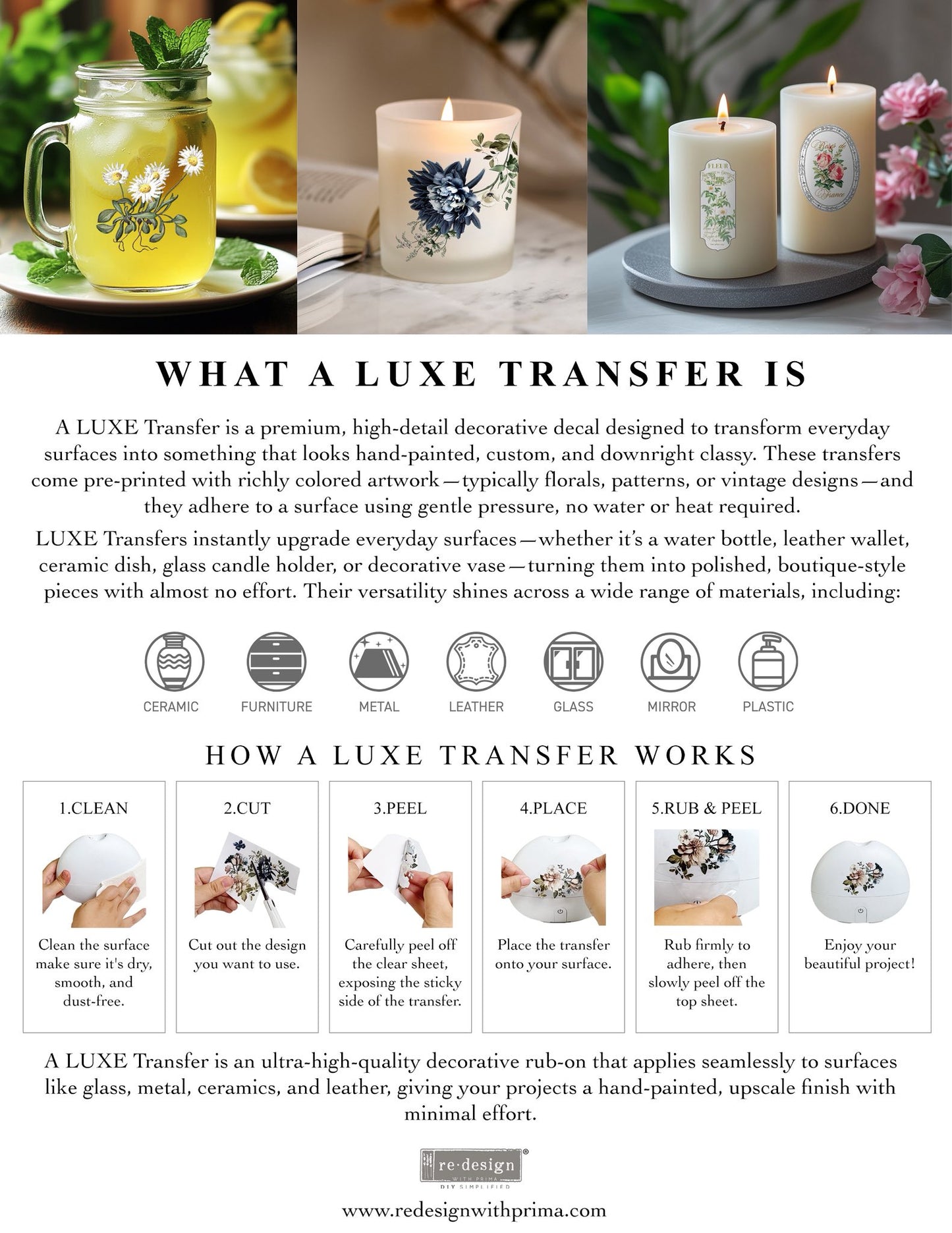 Premium Luxe transfer design for instant application furniture accents