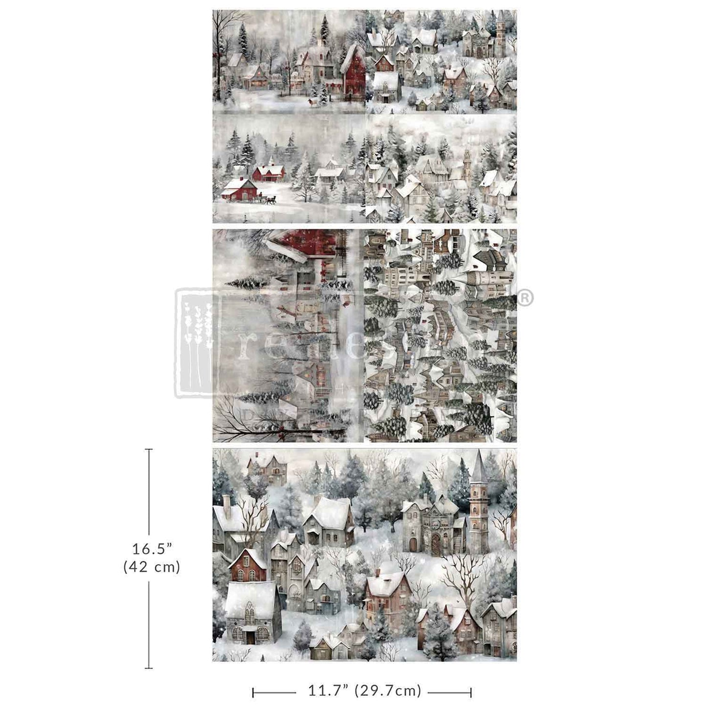 Silent Night Snow Village - A3 Decoupage Fiber Pack - Redesign Decor Tissue Paper ~ Decoupage Paper for Furniture 11.7″x16.5″