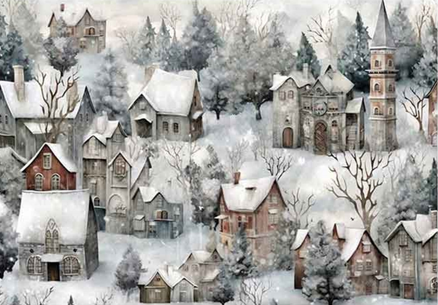 Silent Night Snow Village - A3 Decoupage Fiber Pack - Redesign Decor Tissue Paper ~ Decoupage Paper for Furniture 11.7″x16.5″