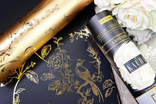 Decor Transfers® Gold Foil Kacha – A Bird Song – 18″ x 24″ Total (2 Sheets) Furniture Transfer