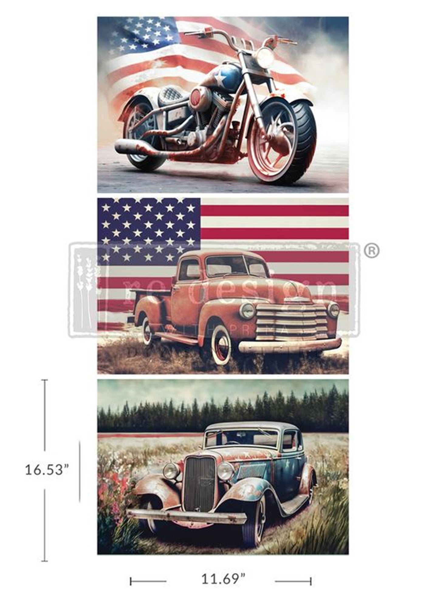 Redesign with Prima All American decoupage fiber 3 sheet pack for furniture crafts